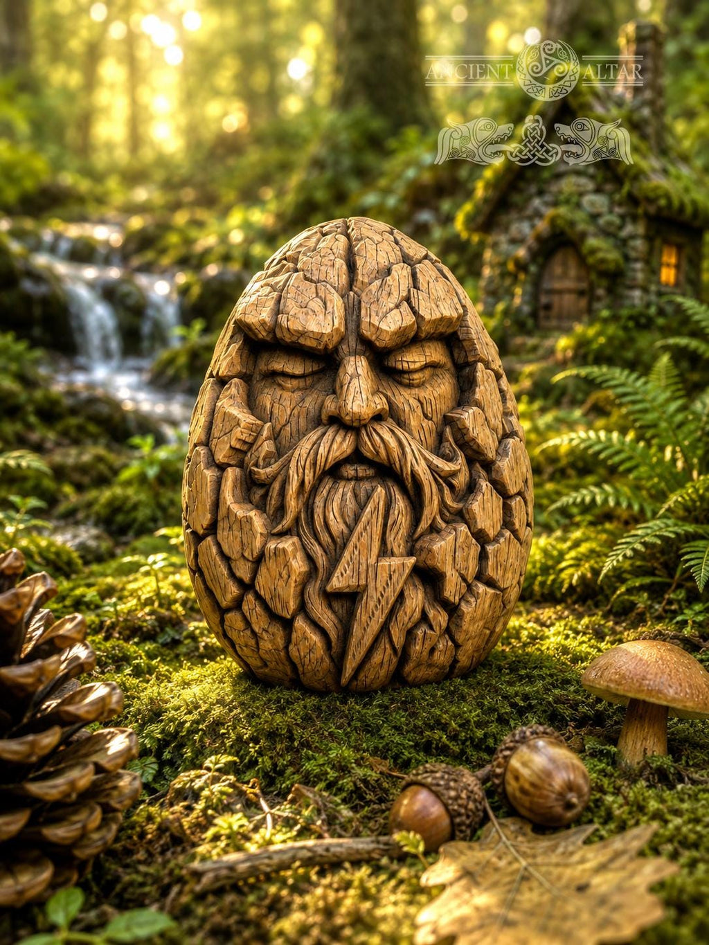 Thunder Heart Wooden Figurine, Oak Norse God Statue, Viking Thunder Guardian, Small Pagan Altar Decor