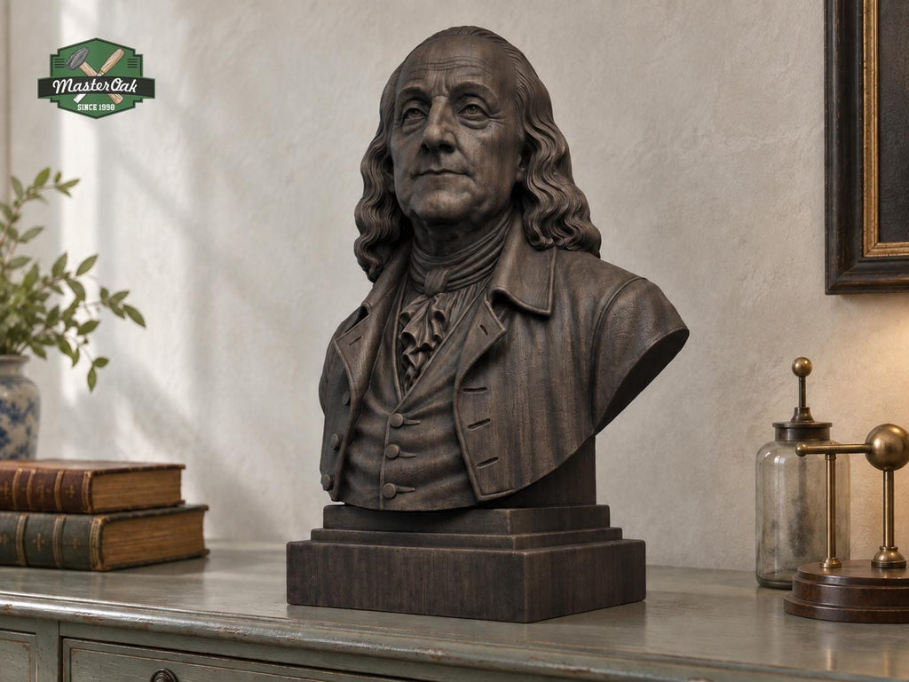 Wooden Benjamin Franklin Sculpture | Hand-Sanded & Hand-Toned | American History Decor