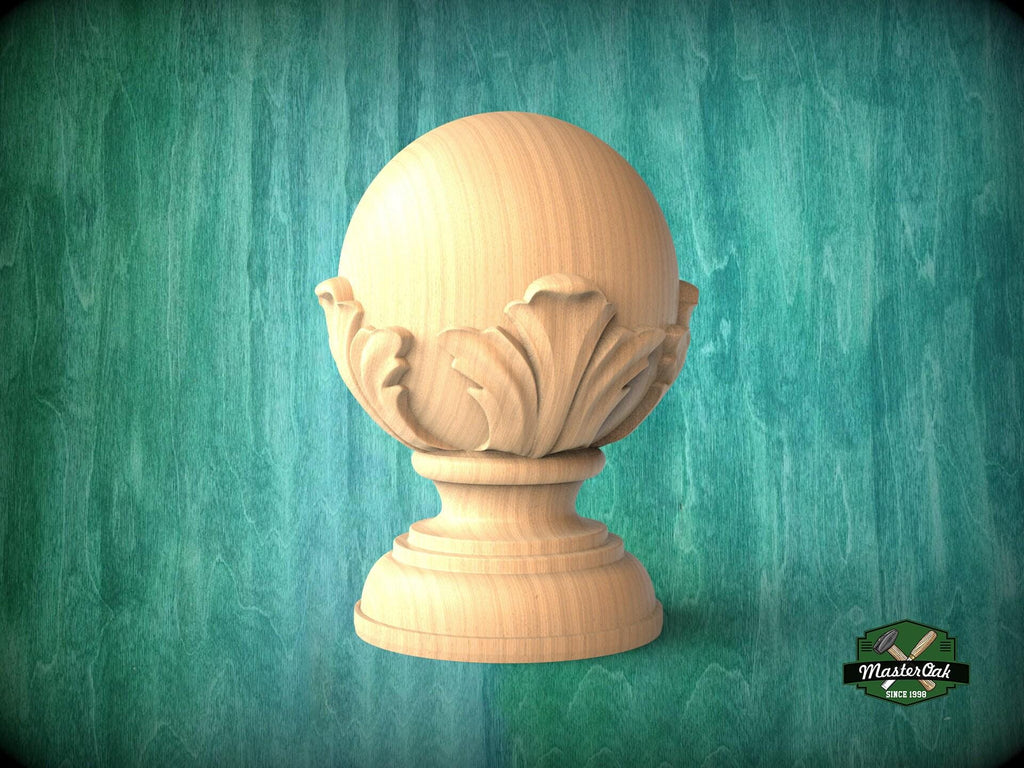 Wooden Round Newel Cap with Acanthus Carving – Finial Post Cap for Staircase