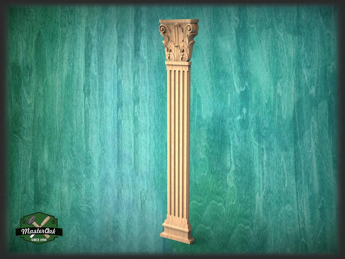 Corinthian pilaster column classic flute Ionic, Carved Wood Trim Post Pillars, 1pc, Unpainted
