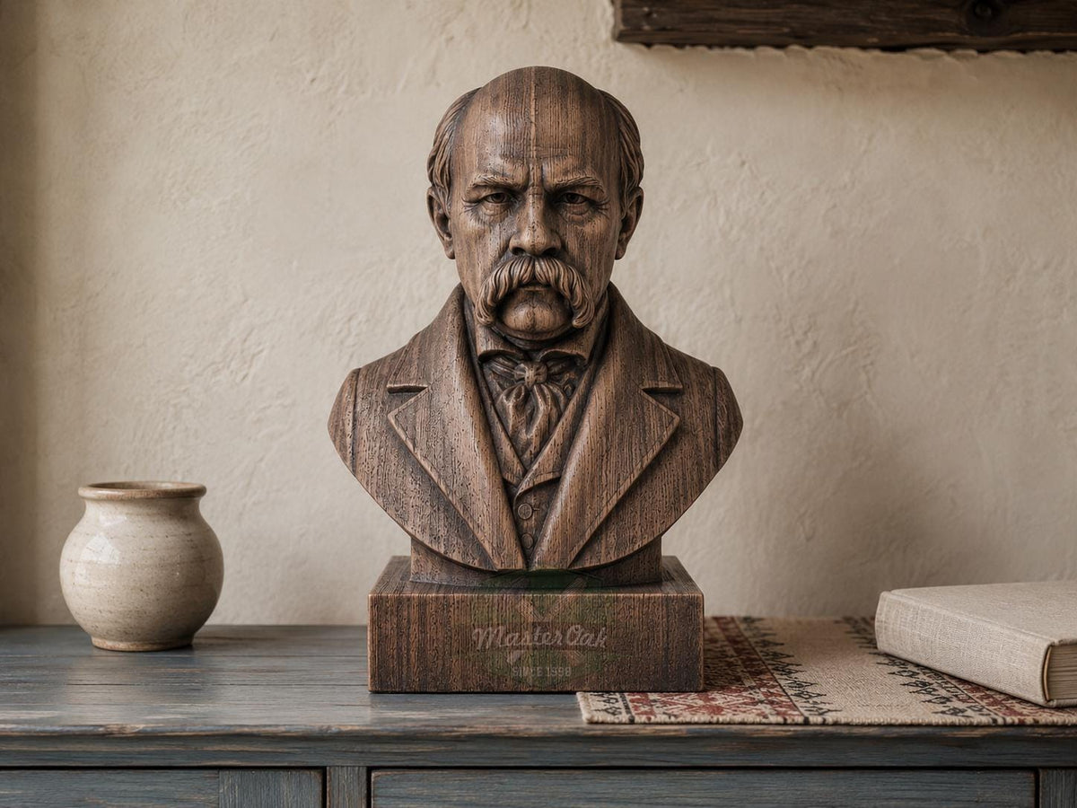 Taras Shevchenko Bust, Hand-Finished Wood Sculpture | Ukrainian Culture Gift