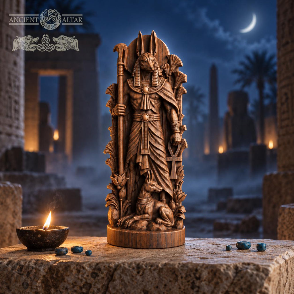 Carved Anubis Statue – Egyptian God of the Afterlife, Pagan Altar & Ancient Egypt Home Decor