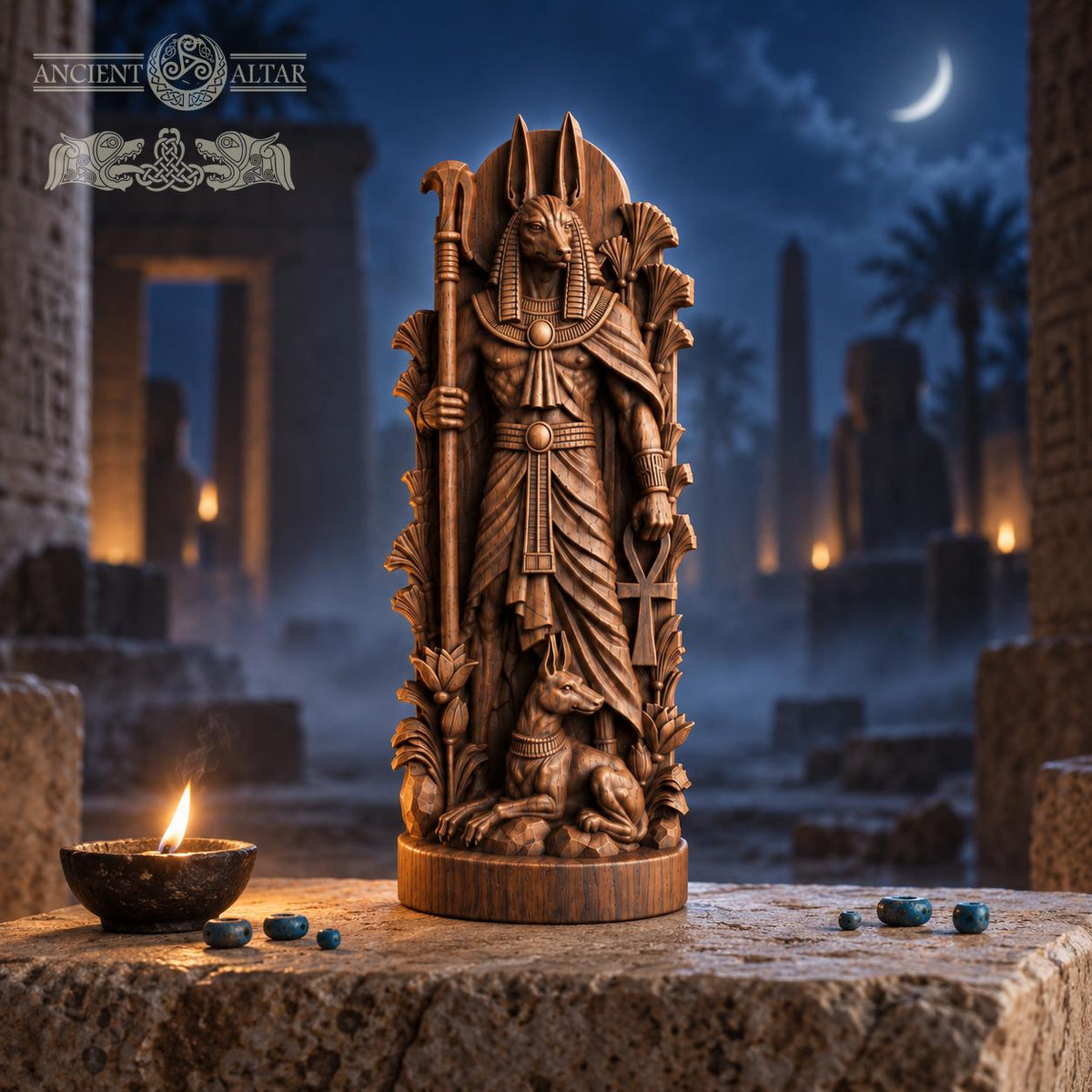 Carved Anubis Statue – Egyptian God of the Afterlife, Pagan Altar & Ancient Egypt Home Decor