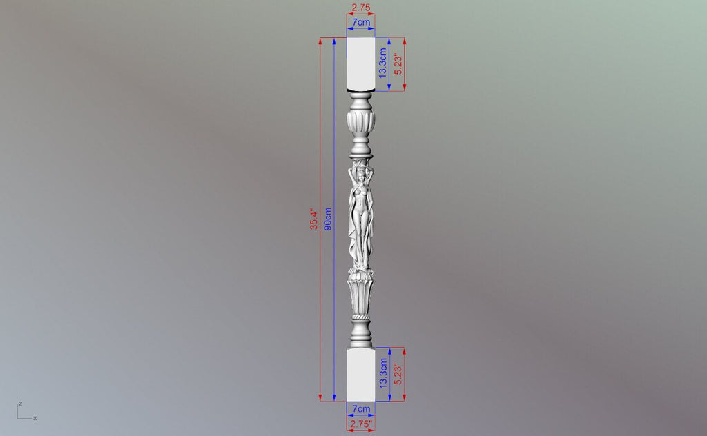 Custom order. #1 Baluster with women, set of 10 pcs, Height 90 cm, Material: finger-joined multi-toned oak