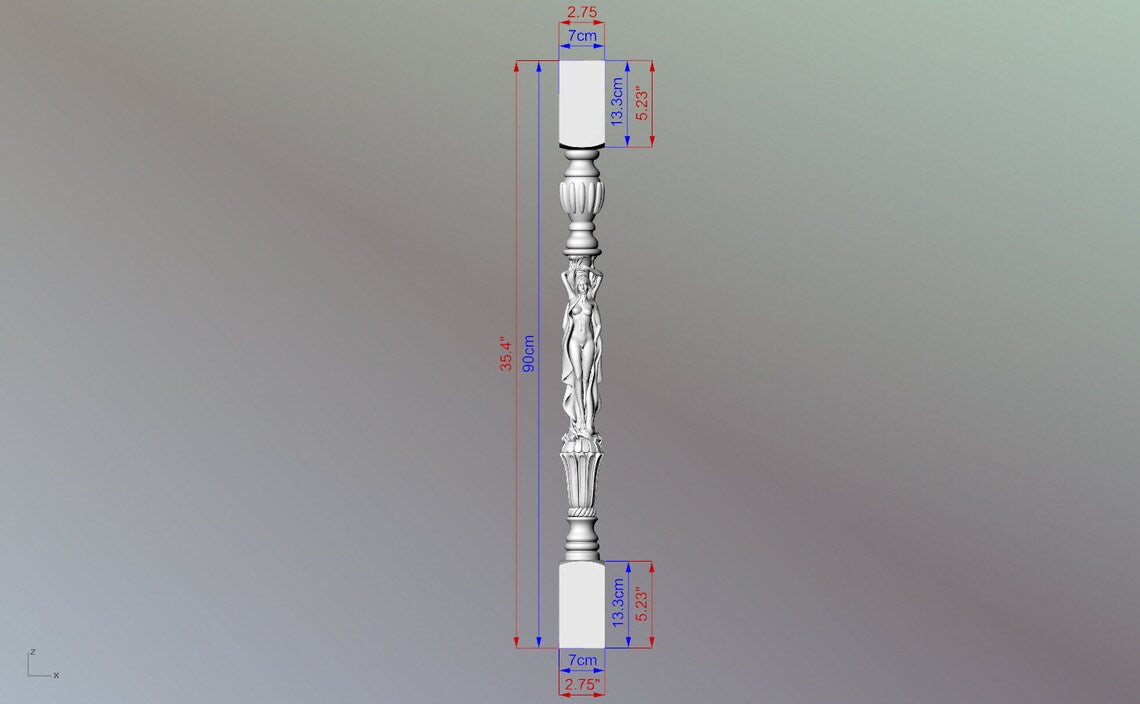 Custom order. #1 Baluster with women, set of 10 pcs, Height 90 cm, Material: finger-joined multi-toned oak
