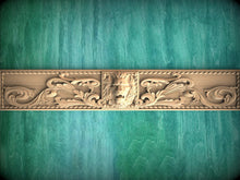 Load image into Gallery viewer, Custom order. Carved onlay with square lion rosette and leaf ornament, 41x7&quot;, 1pc, Unpainted, Multi-toned wood
