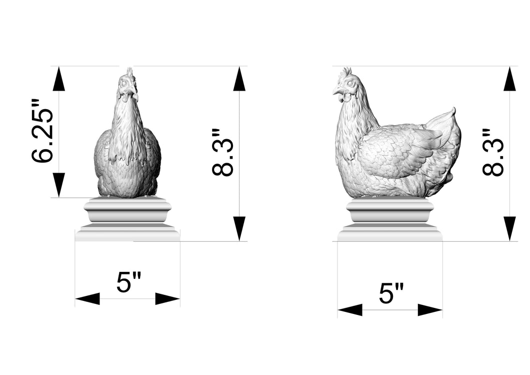 Custom order: newel post chicken, base 5×5, material — oak, for outdoor use, one piece.