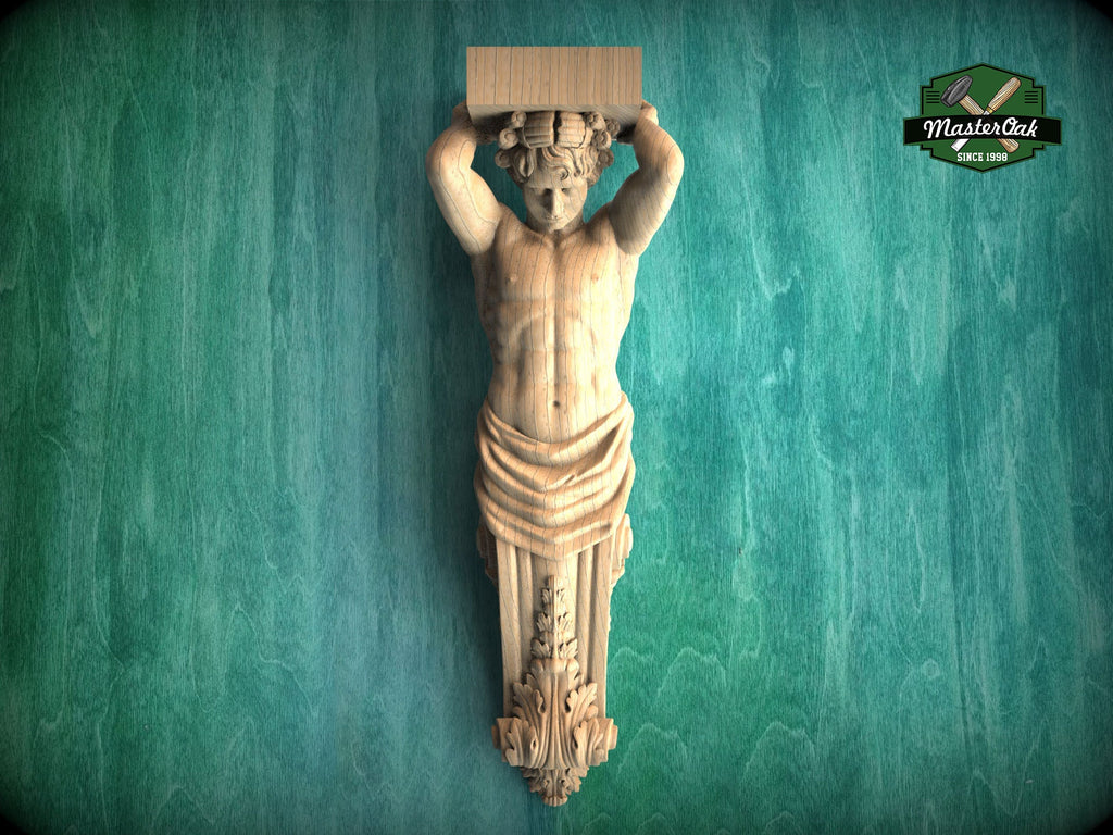 Atlas Corbel - Classical Architectural Element, Unpainted, Decor Carved Wooden Corbel, 1pc, Home Wall Embellishments, wood wall art decor