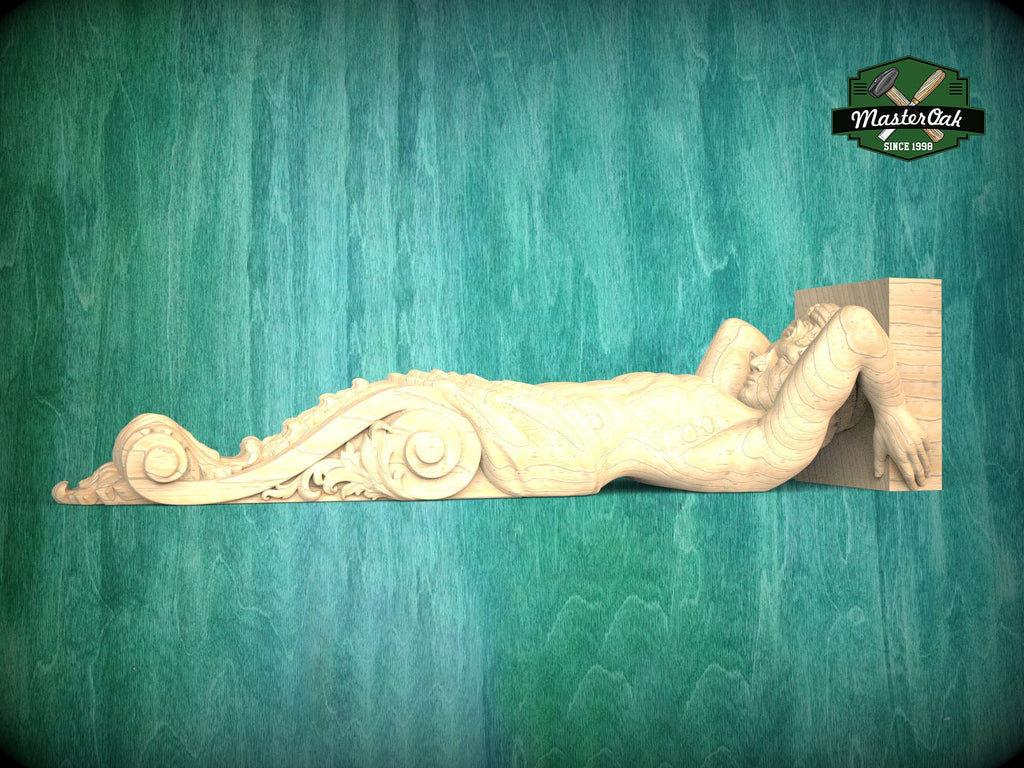 Atlas Corbel - Classical Architectural Element, Unpainted, Decor Carved Wooden Corbel, 1pc, Home Wall Embellishments, wood wall art decor