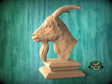 Load image into Gallery viewer, Goat Wooden Finial for Staircase Newel Post, Goat finial bed post, Goat statue of wood, Wooden Goatt statue cap
