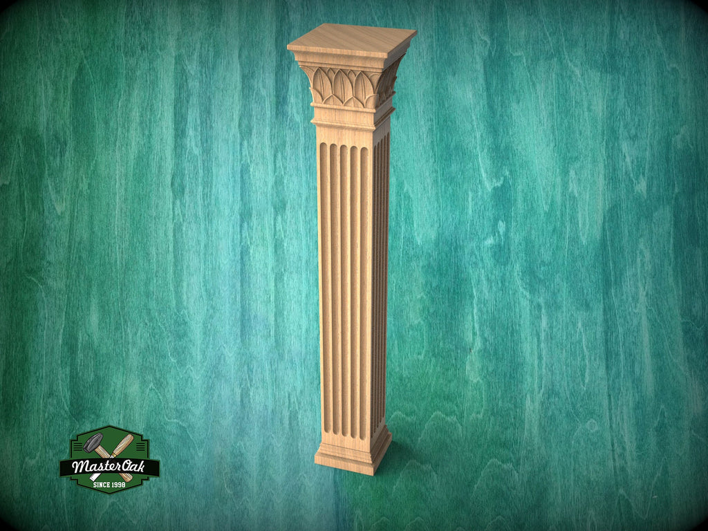 Square-Top Corinthian Column Craft, Wood Column for Architectural Beauty, 1pc, Unpainted
