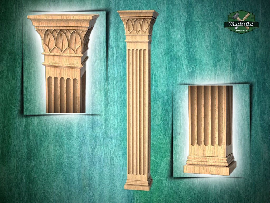 Square-Top Corinthian Column Craft, Wood Column for Architectural Beauty, 1pc, Unpainted