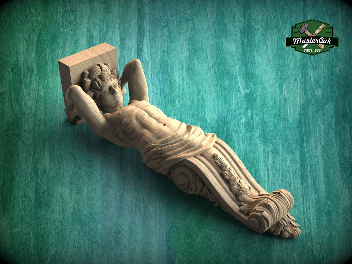 Atlas Corbel - Classical Architectural Element, Unpainted, Decor Carved Wooden Corbel, 1pc, Home Wall Embellishments, wood wall art decor