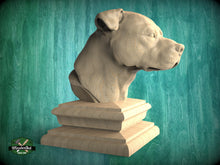 Load image into Gallery viewer, Pitbull bust made of wood, Pitbull Wooden Finial for Staircase Newel Post, Pitbull finial bed post
