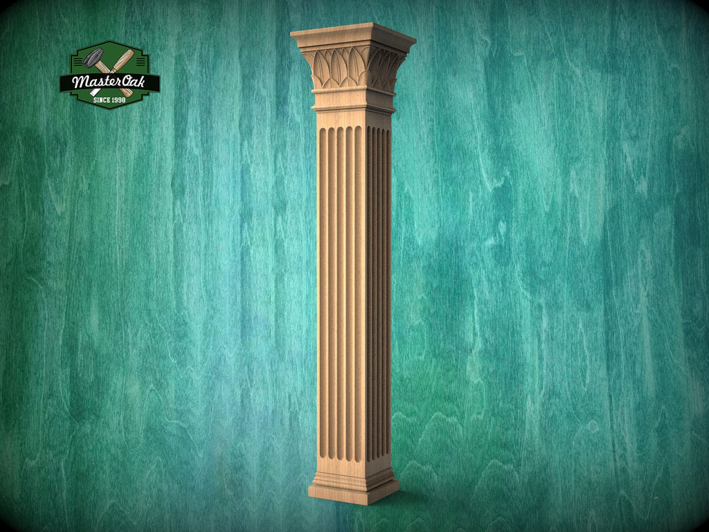 Square-Top Corinthian Column Craft, Wood Column for Architectural Beauty, 1pc, Unpainted