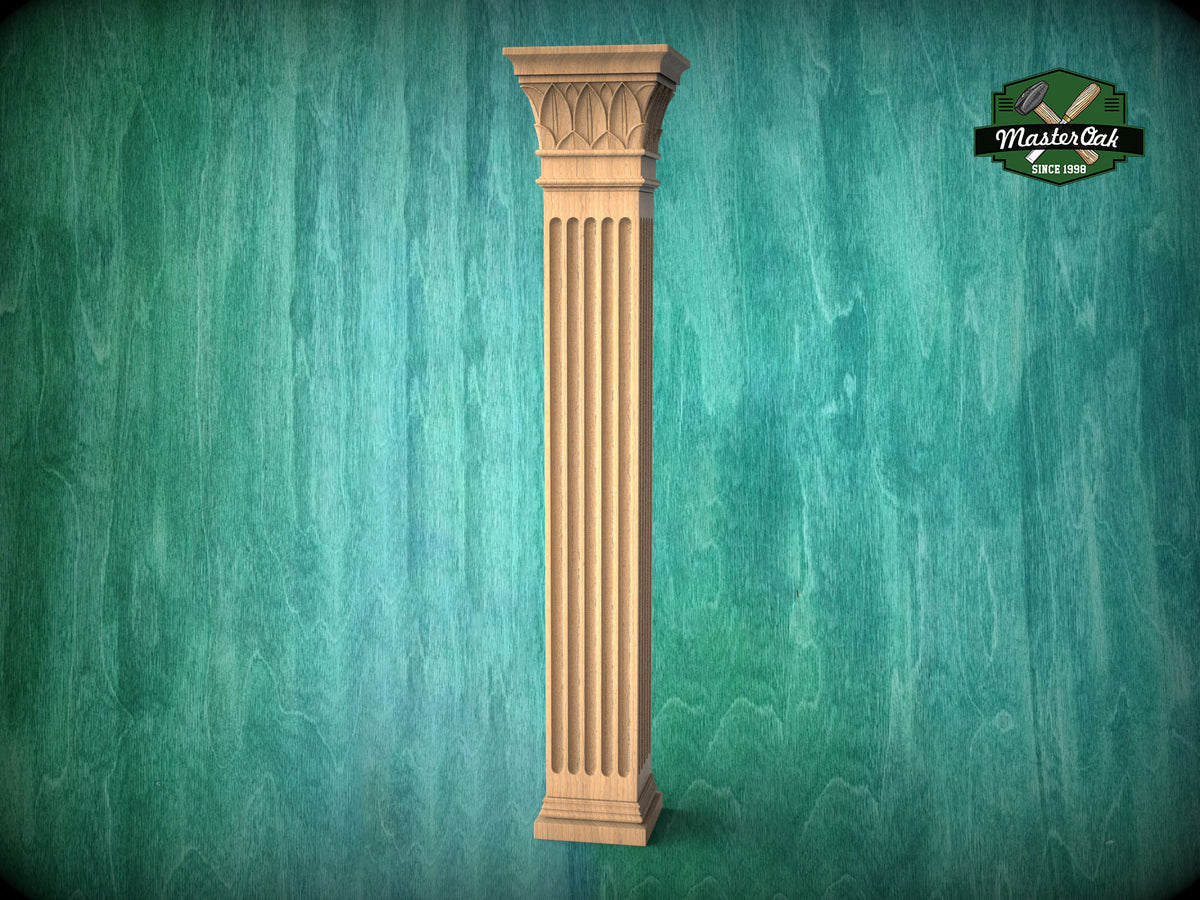 Square-Top Corinthian Column Craft, Wood Column for Architectural Beauty, 1pc, Unpainted