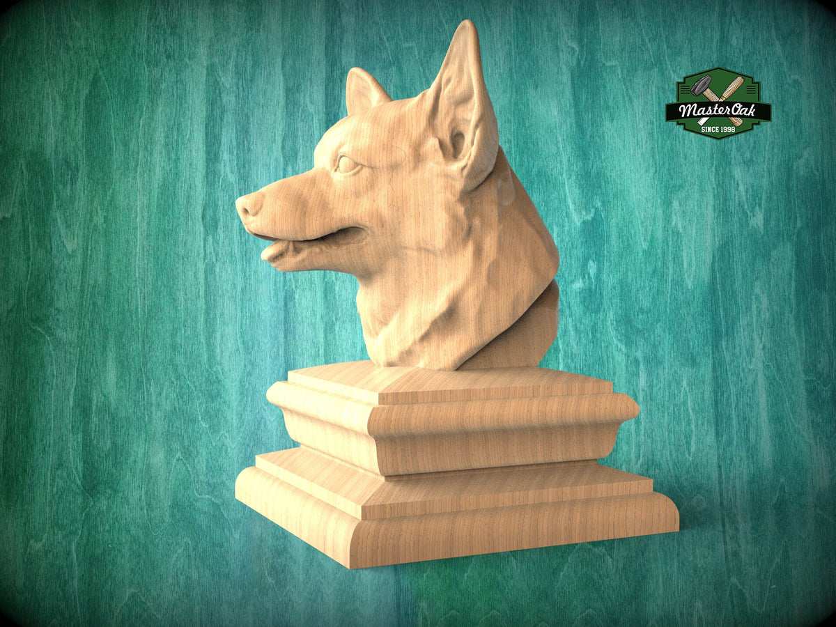 Corgi bust made of wood, Unpainted, Corgi Wooden Finial for Staircase Newel Post, Corgi finial bed post
