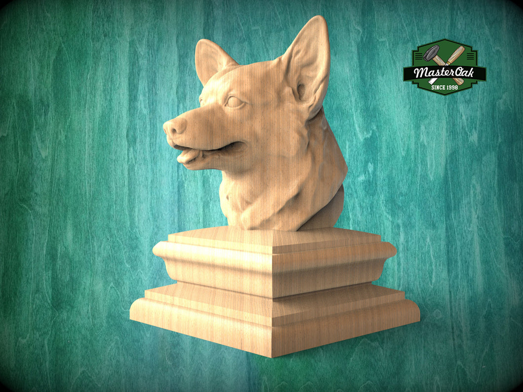 Corgi bust made of wood, Unpainted, Corgi Wooden Finial for Staircase Newel Post, Corgi finial bed post