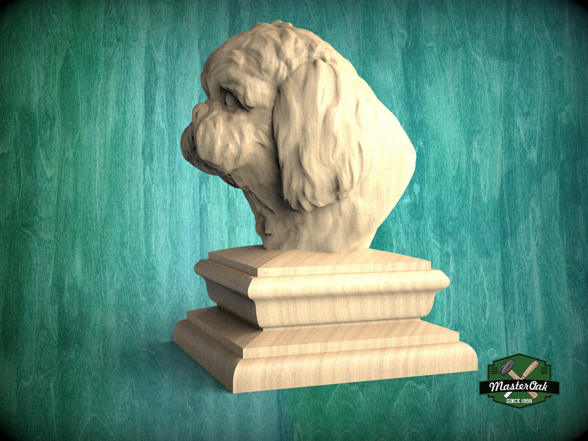 Shih Tzu bust made of wood, Unpainted, Shih Tzu Wooden Finial for Staircase Newel Post, Shih Tzu finial bed post