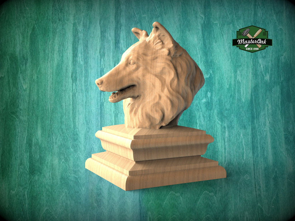 Sheltie bust made of wood, Unpainted, Sheltie Wooden Finial for Staircase Newel Post, Sheltie finial bed post