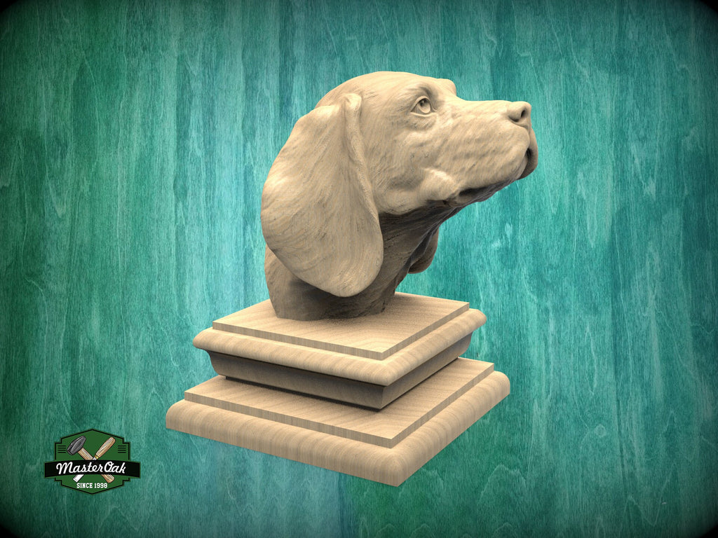 Beagle bust made of wood, Unpainted, Beagle Wooden Finial for Staircase Newel Post, Beagle finial bed post