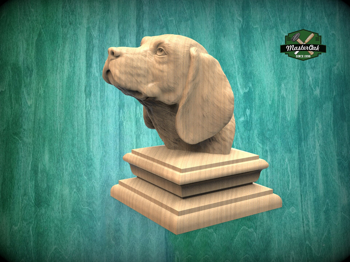 Beagle bust made of wood, Unpainted, Beagle Wooden Finial for Staircase Newel Post, Beagle finial bed post