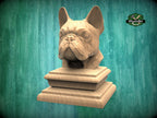 French Bulldog bust made of wood, Unpainted, French Bulldog Wooden Finial for Staircase Newel Post, French Bulldog finial bed post