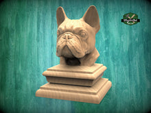 Load image into Gallery viewer, French Bulldog bust made of wood, Unpainted, French Bulldog Wooden Finial for Staircase Newel Post, French Bulldog finial bed post
