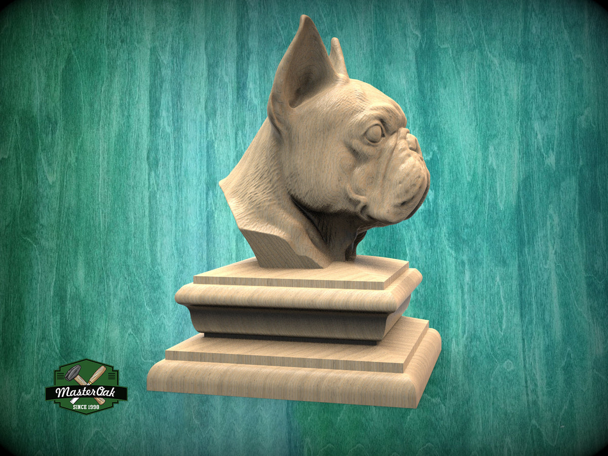 French Bulldog bust made of wood, Unpainted, French Bulldog Wooden Finial for Staircase Newel Post, French Bulldog finial bed post