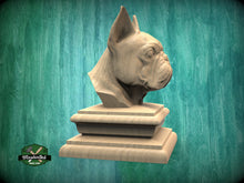 Load image into Gallery viewer, French Bulldog bust made of wood, Unpainted, French Bulldog Wooden Finial for Staircase Newel Post, French Bulldog finial bed post
