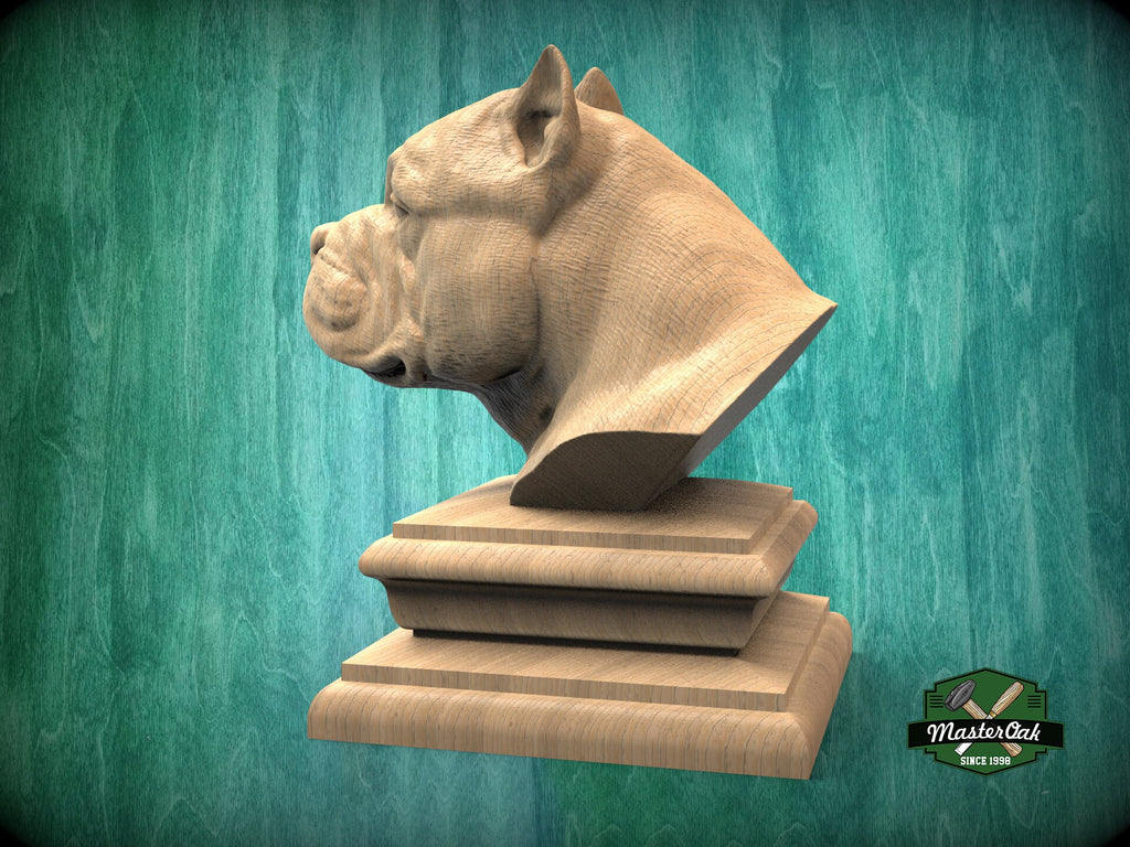 American Bully bust made of wood, Unpainted,American Bully Wooden Finial for Staircase Newel Post, American Bully finial bed post