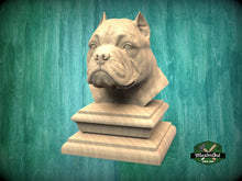 Load image into Gallery viewer, American Bully bust made of wood, Unpainted,American Bully Wooden Finial for Staircase Newel Post, American Bully finial bed post
