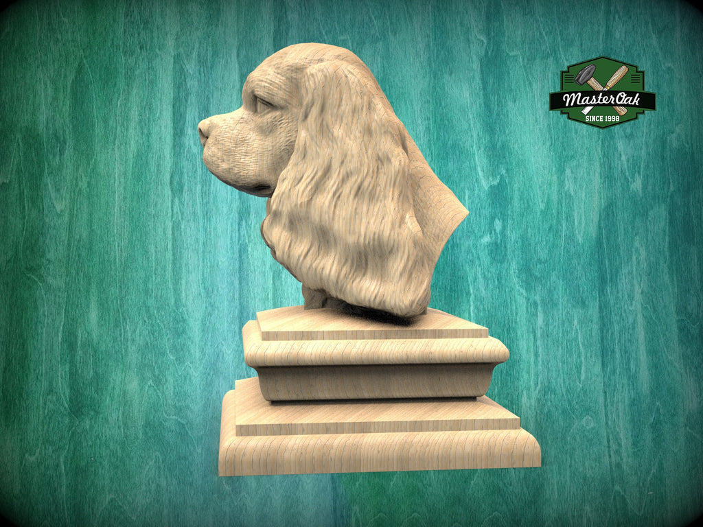 Cavalier King Charles Spaniel bust made of wood, Unpainted,King Charles Wooden Finial for Staircase Newel Post, Spaniel finial bed post