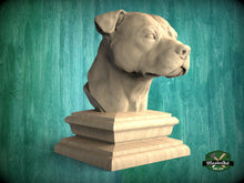 Load image into Gallery viewer, Pitbull bust made of wood, Pitbull Wooden Finial for Staircase Newel Post, Pitbull finial bed post
