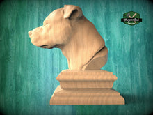 Load image into Gallery viewer, Pitbull bust made of wood, Pitbull Wooden Finial for Staircase Newel Post, Pitbull finial bed post
