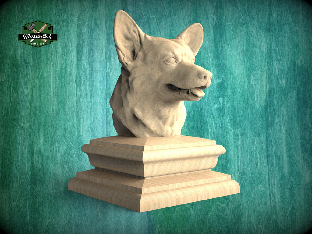 Corgi bust made of wood, Unpainted, Corgi Wooden Finial for Staircase Newel Post, Corgi finial bed post