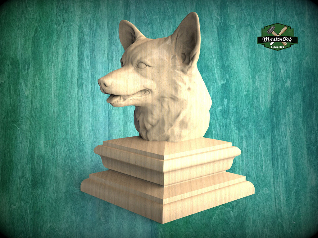 Corgi bust made of wood, Unpainted, Corgi Wooden Finial for Staircase Newel Post, Corgi finial bed post