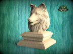 Sheltie bust made of wood, Unpainted, Sheltie Wooden Finial for Staircase Newel Post, Sheltie finial bed post