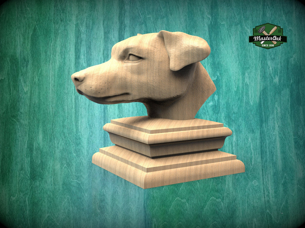 Jack Russell Terrier bust made of wood, Unpainted, Jack Russell Terrier Wooden Finial for Staircase Newel Post, Jack Russel finial bed post