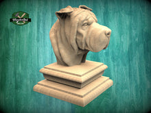 Load image into Gallery viewer, Shar-Pei Statue made of wood, Shar Pei Wooden Finial for Staircase Newel Post, Shar-Pei finial bed post, SharPei statue of wood
