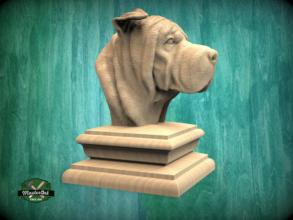 Shar-Pei Statue made of wood, Shar Pei Wooden Finial for Staircase Newel Post, Shar-Pei finial bed post, SharPei statue of wood