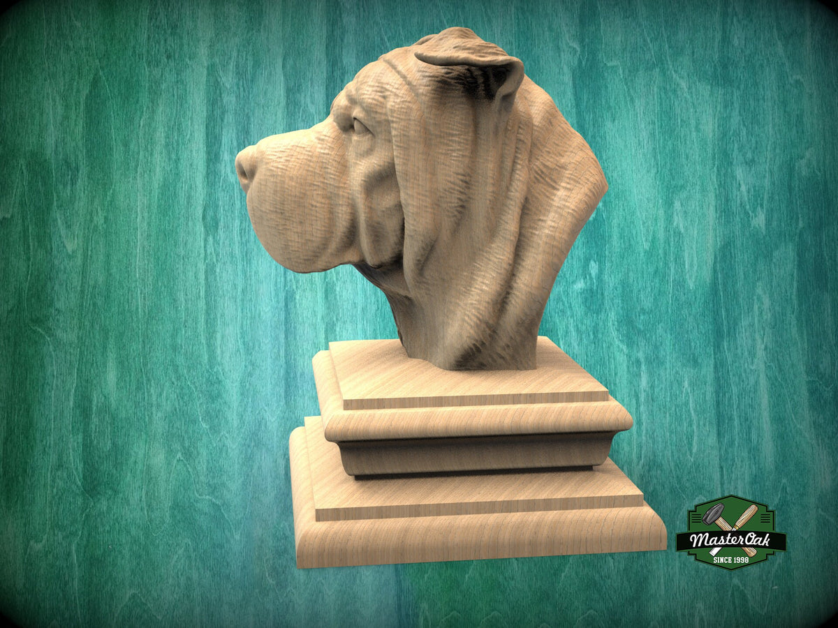 Shar-Pei Statue made of wood, Shar Pei Wooden Finial for Staircase Newel Post, Shar-Pei finial bed post, SharPei statue of wood