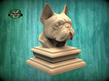 Load image into Gallery viewer, French Bulldog bust made of wood, Unpainted, French Bulldog Wooden Finial for Staircase Newel Post, French Bulldog finial bed post
