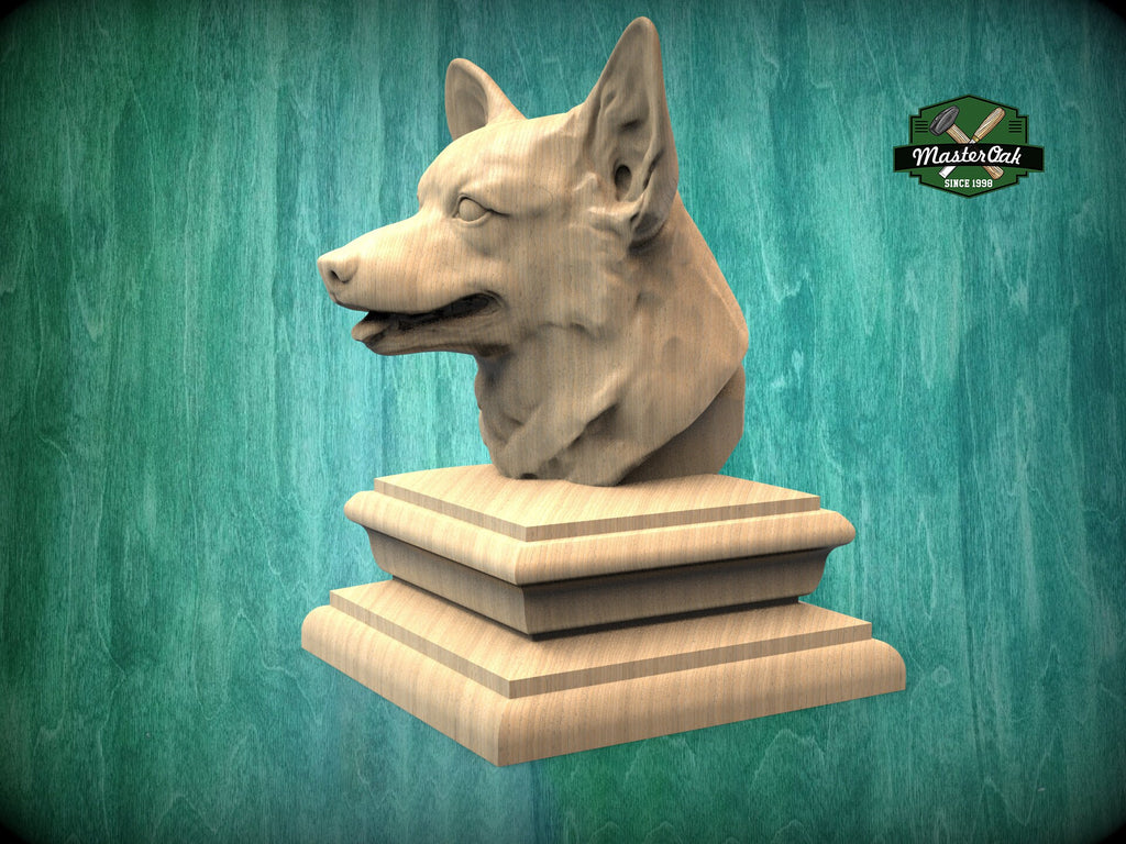 Corgi bust made of wood, Unpainted, Corgi Wooden Finial for Staircase Newel Post, Corgi finial bed post