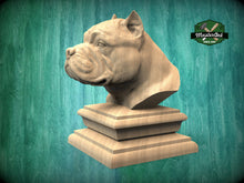 Load image into Gallery viewer, American Bully bust made of wood, Unpainted,American Bully Wooden Finial for Staircase Newel Post, American Bully finial bed post
