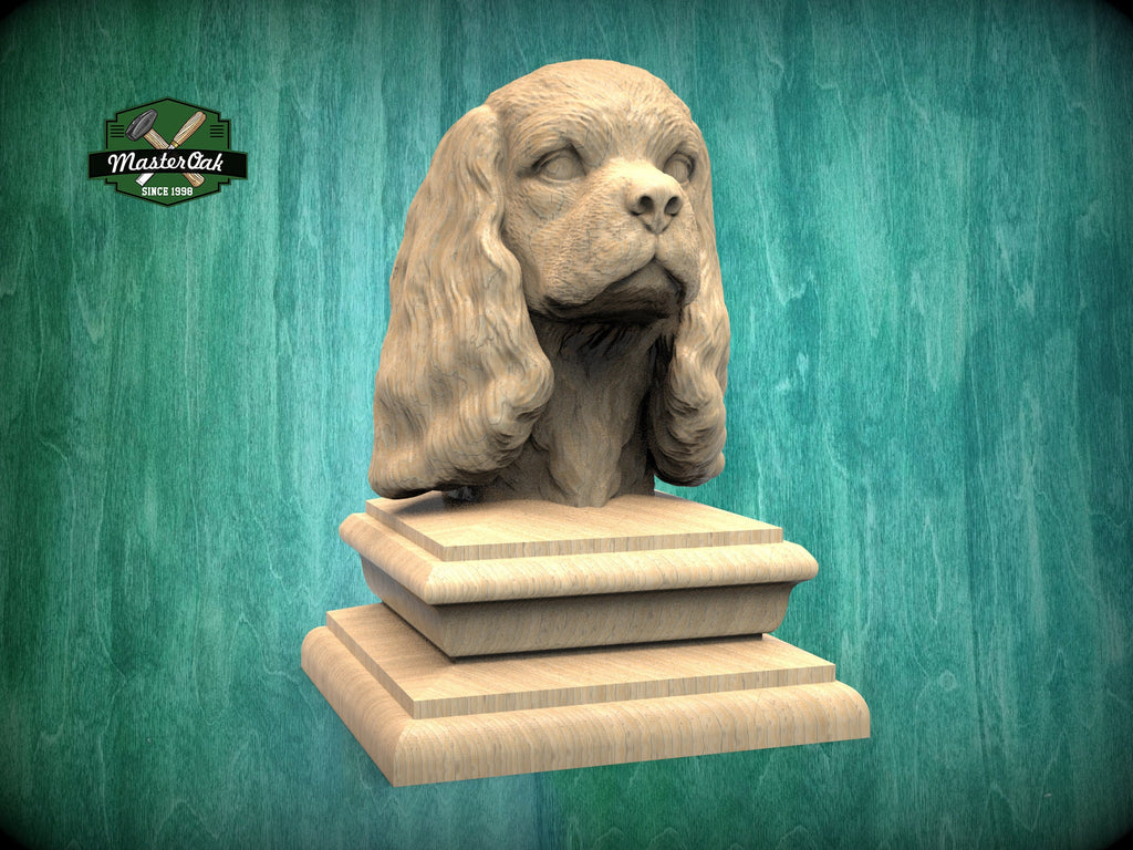 Cavalier King Charles Spaniel bust made of wood, Unpainted,King Charles Wooden Finial for Staircase Newel Post, Spaniel finial bed post