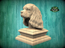 Load image into Gallery viewer, Cavalier King Charles Spaniel bust made of wood, Unpainted,King Charles Wooden Finial for Staircase Newel Post, Spaniel finial bed post
