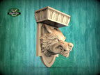 Angry Wolf Head Corbel - Intricately Carved Wooden Wolf Shelf Bracket, Majestic Wolf Wall Accent for Rustic Interiors
