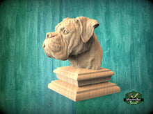 Load image into Gallery viewer, Deutscher Boxer Statue made of wood,  Boxer dog Wooden Finial for Staircase Newel Post,  Boxer finial bed post,  Boxer breed statue of wood
