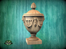 Load image into Gallery viewer, Handcrafted Wooden Classical Urn with Lion&#39;s Head Relief - Decorative Neoclassical Vase
